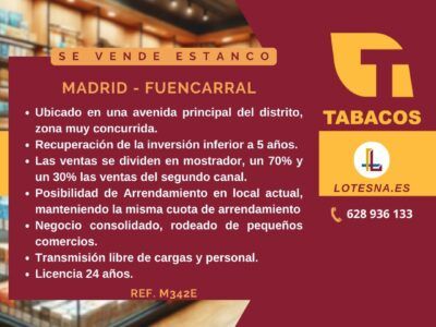 Se vende Estanco en Madrid. Distrito Fuencarral – El Pardo, ref. M342E