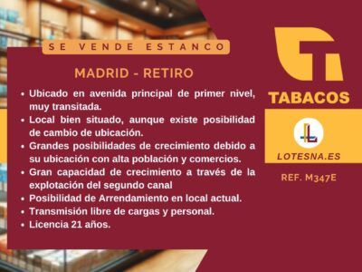 Se vende Estanco Madrid, distrito Retiro