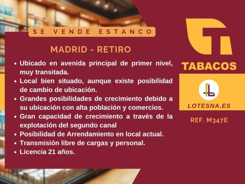 Se vende Estanco Madrid, distrito Retiro